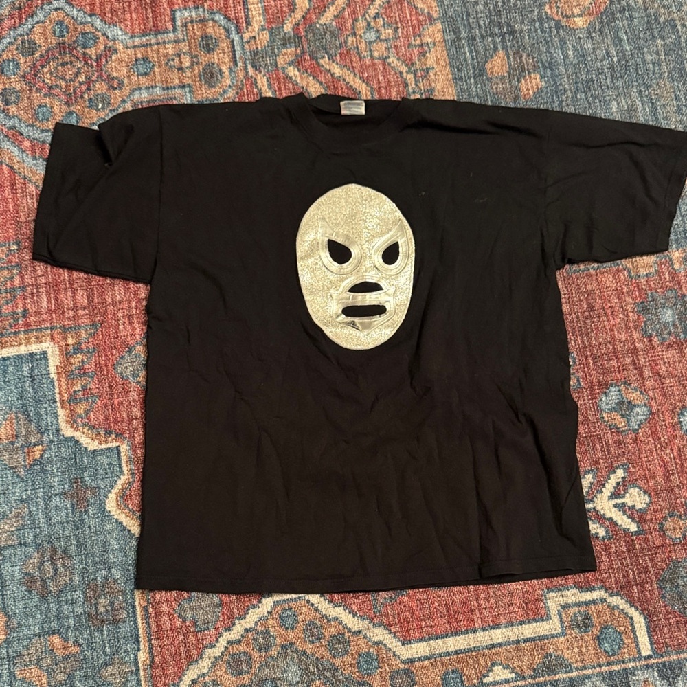 Black T-Shirt with Silver Mask Design